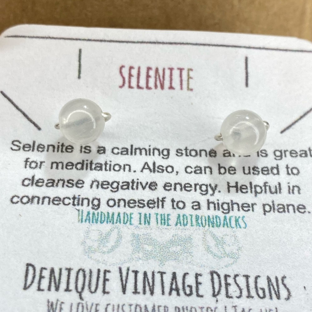 Selenite Simple 6mm stainless steel Wire Post Stud earrings.